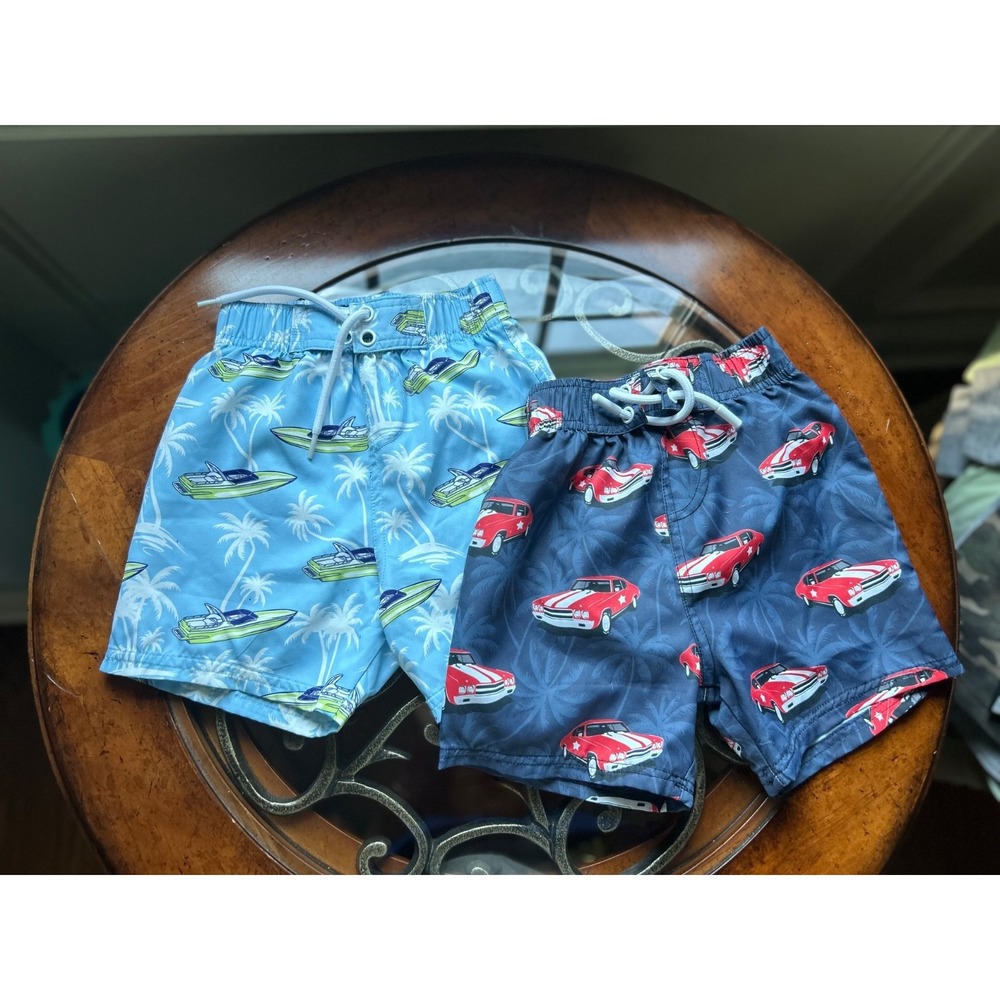 EUC Mish Boys Lot of 2 Swim Board Shorts Racer Speed Boat Blue Bathing Suit 4T